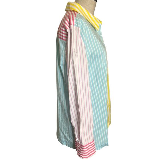 STAUD Martha Shirt Medium Colorblock Multicolor Striped Button Up Blouse M - Picture 6 of 7